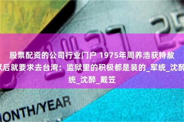股票配资的公司行业门户 1975年周养浩获特赦，出狱后就要求去台湾：监狱里的积极都是装的_军统_沈醉_戴笠